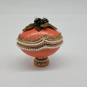 Decorative Egg Shaped Jewelry Trinket Box Faux Pearl Velvet Floral 2.5"